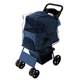 Pet Stroller with Rain Cover & Caddy Bag - Navy Blue - Like New