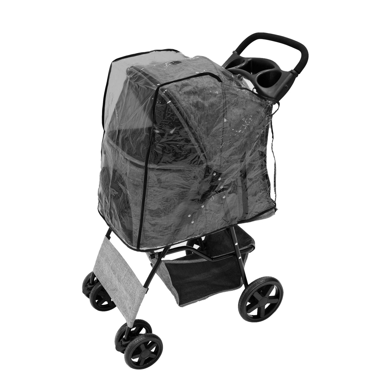 Pet Stroller with Rain Cover & Caddy Bag - Woven Grey - Used - Acceptable