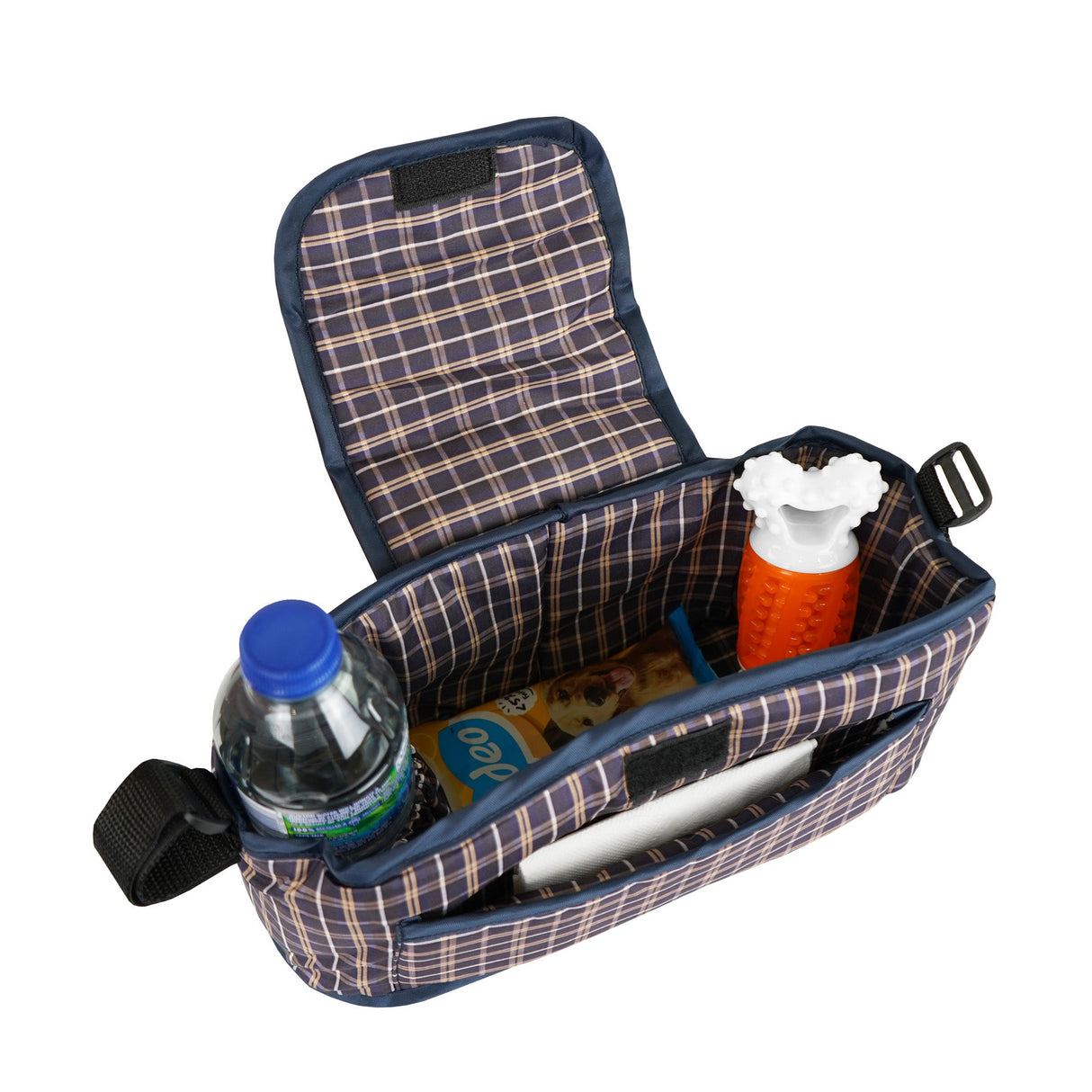Pet Stroller with Rain Cover & Caddy Bag - Blue Tartan - Used - Acceptable
