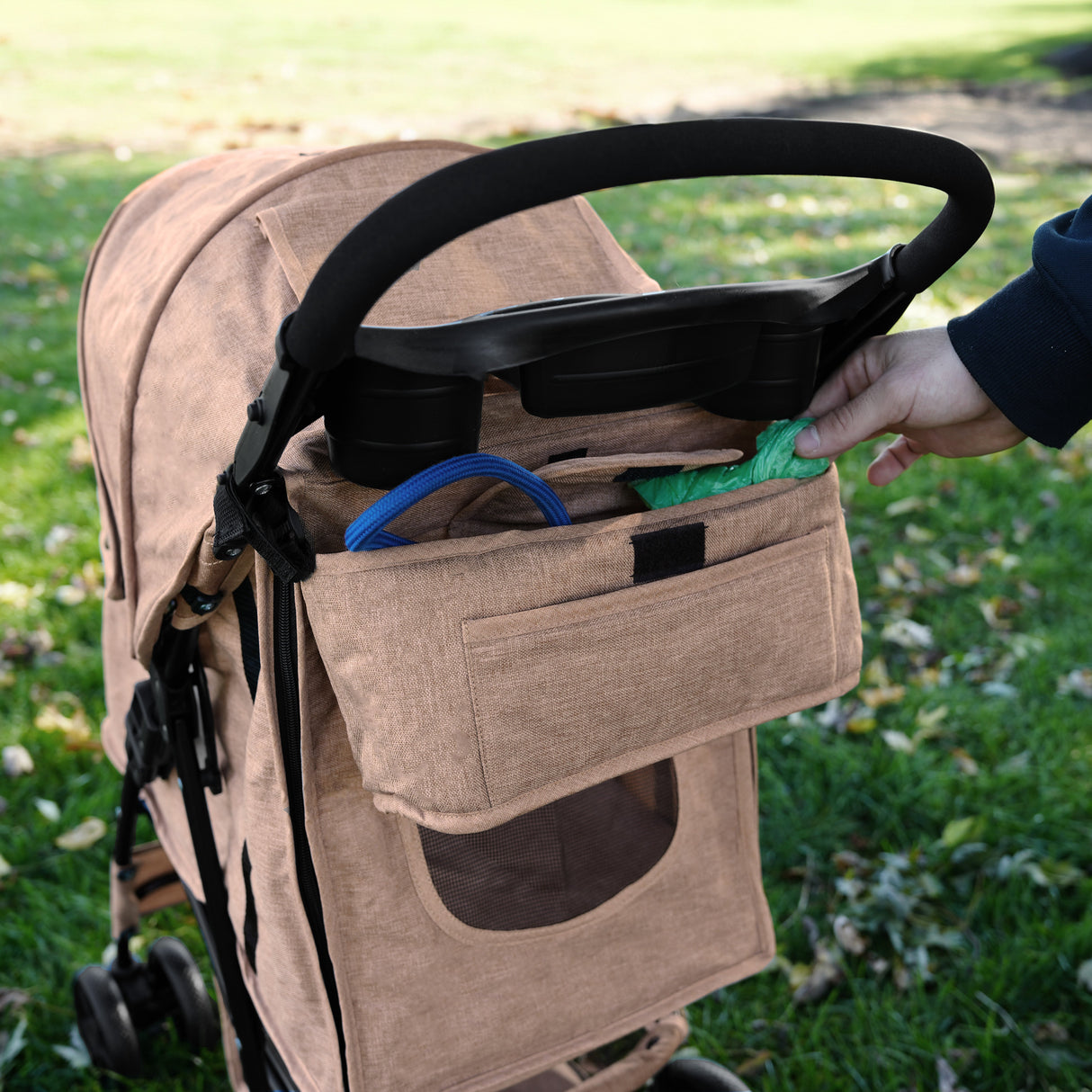 Pet Stroller with Rain Cover & Caddy Bag - Woven Beige - Used - Very Good