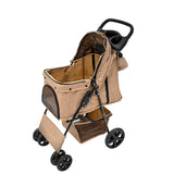 Pet Stroller with Rain Cover & Caddy Bag - Woven Beige - Like New