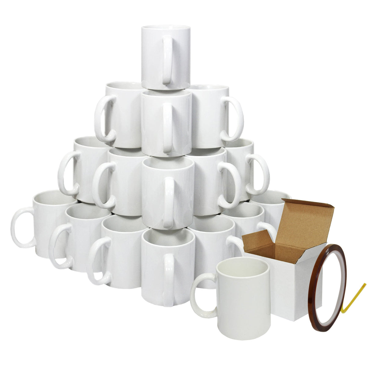 36 White Sublimation Mugs With Boxes & Heat Tape Roll - Like New