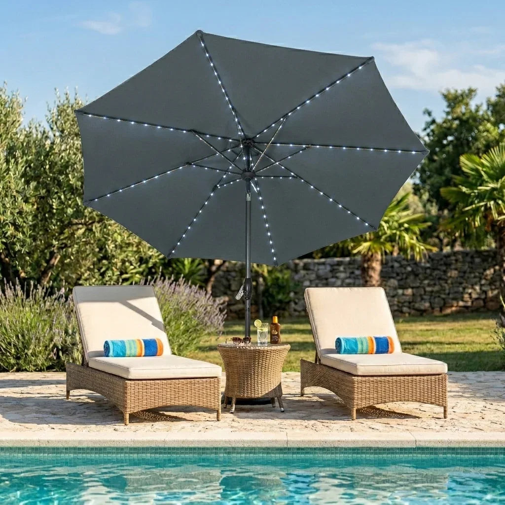 LED Tilt Parasol 2.7m – Grey - Used - Acceptable