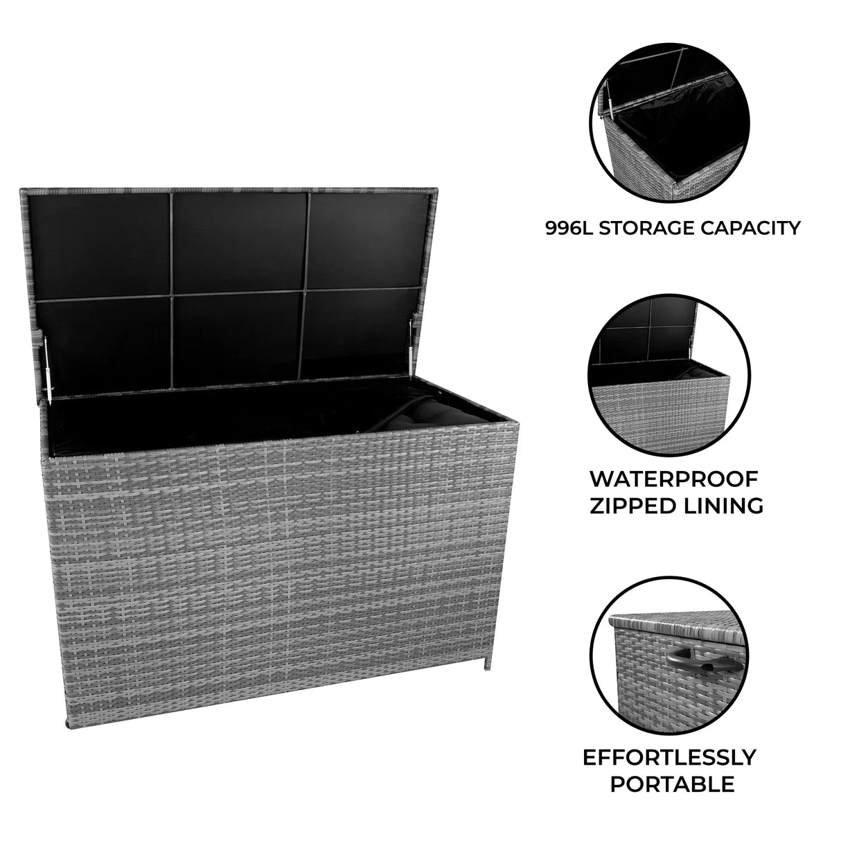 Rattan Cushion Storage Box 996L - Grey - Used - Acceptable