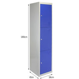 Metal Storage Lockers - Three Doors, Flatpacked, Blue - Like New