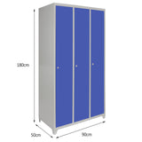 Metal Storage Lockers - Three Doors Wide, Blue - Used - Acceptable