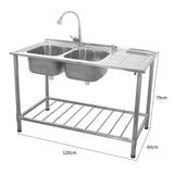 KuKoo Commercial Catering Sink Double Bowl / Right Hand Drainer - Like New