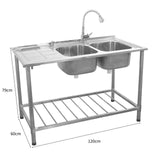 KuKoo Commercial Catering Sink Double Bowl / Left Hand Drainer - Used - Acceptable