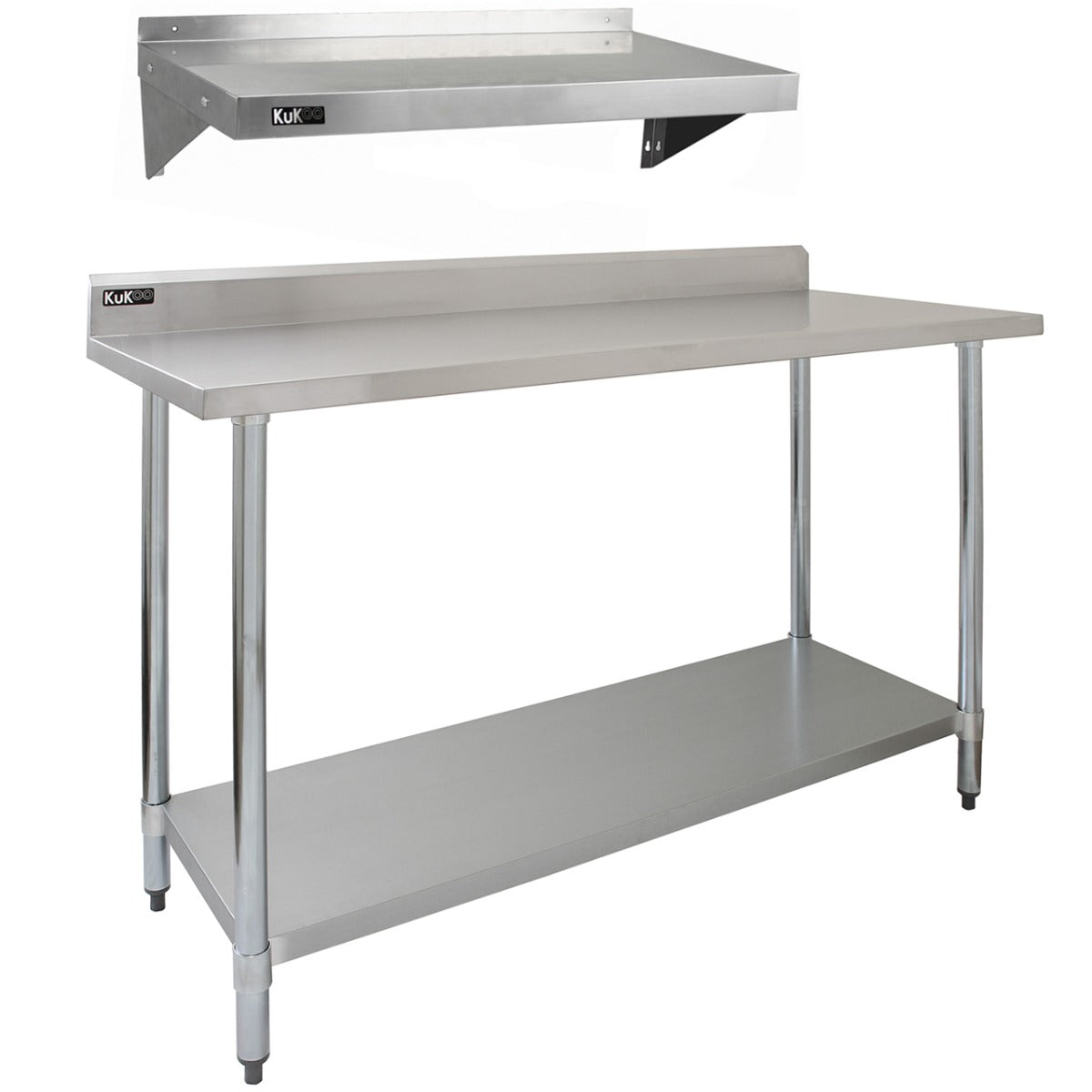 5ft Stainless Steel Catering Bench & 2 x Wall Mounted Shelves - Like New
