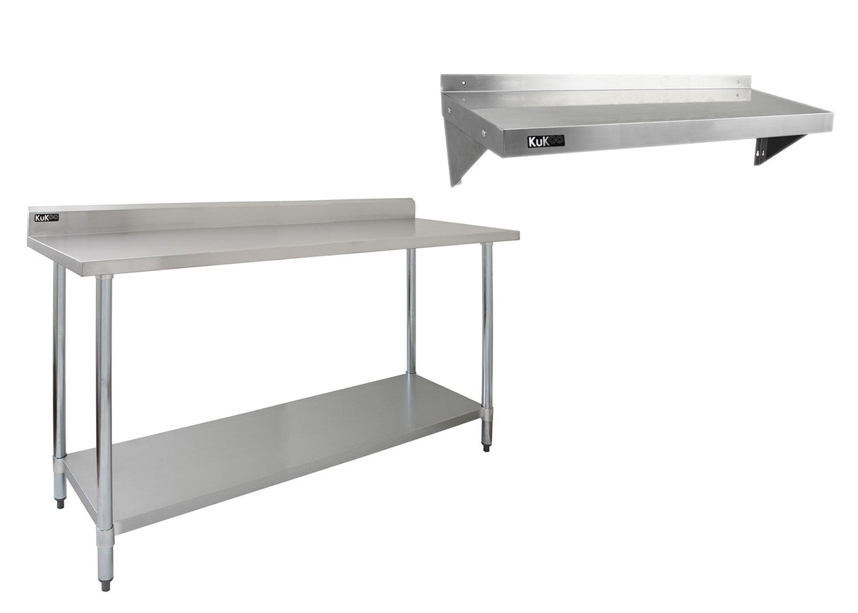6ft Stainless Steel Catering Bench & 2 x Wall Mounted Shelves - Used - Acceptable