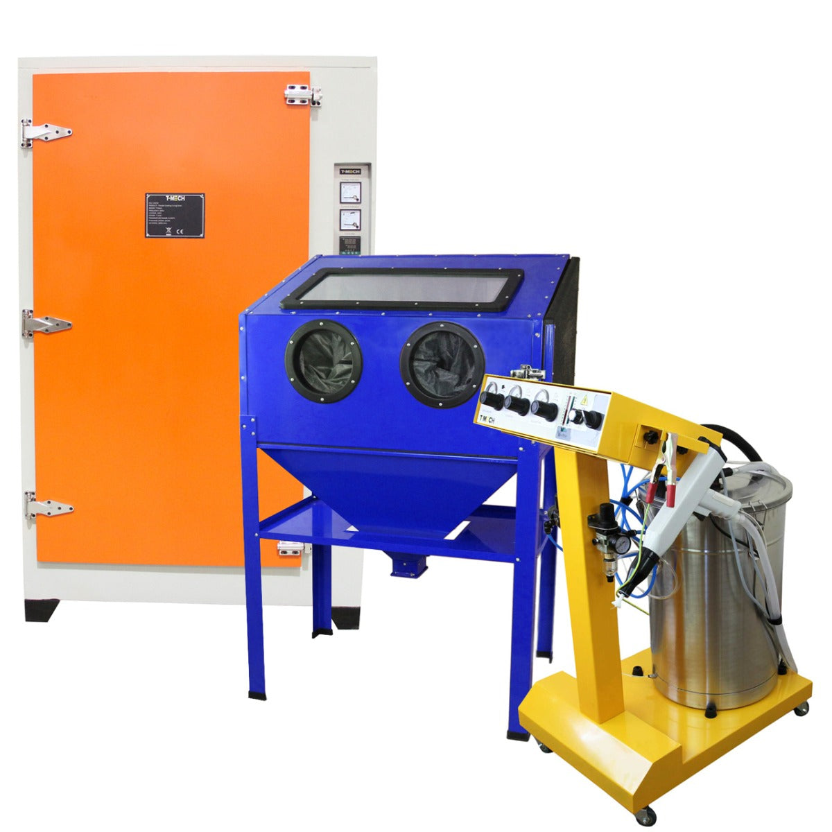 T-Mech Electrostatic Powder Coating Machine & Curing Oven & 220L Sandblasting Cabinet - Used - Good