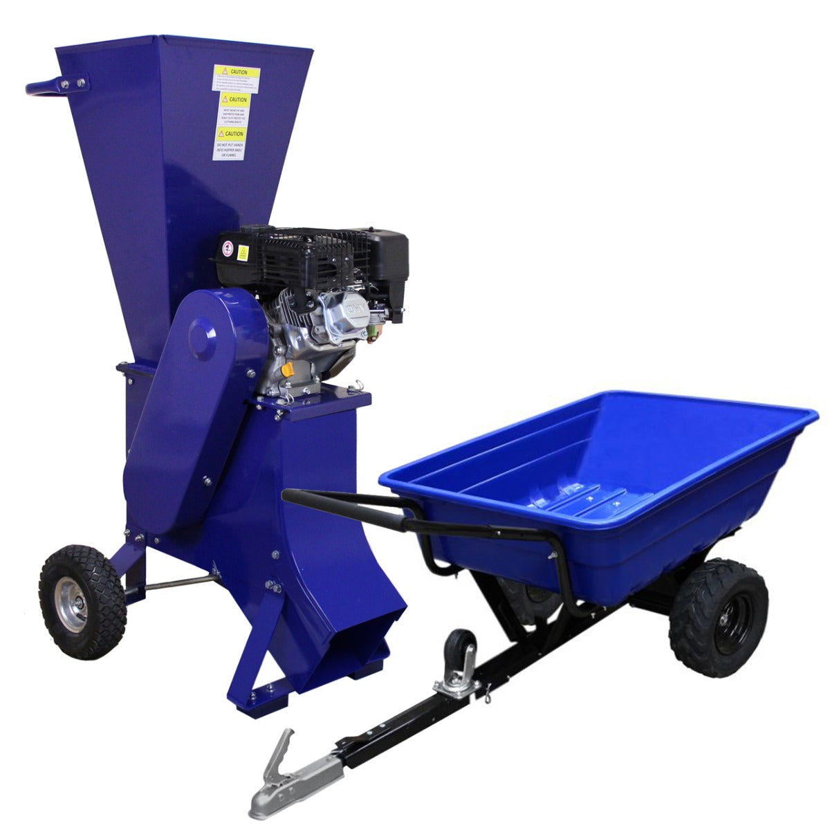 ATV Tipping Trailer (Off Road Tyres) & 6.5HP Wood Chipper - Like New