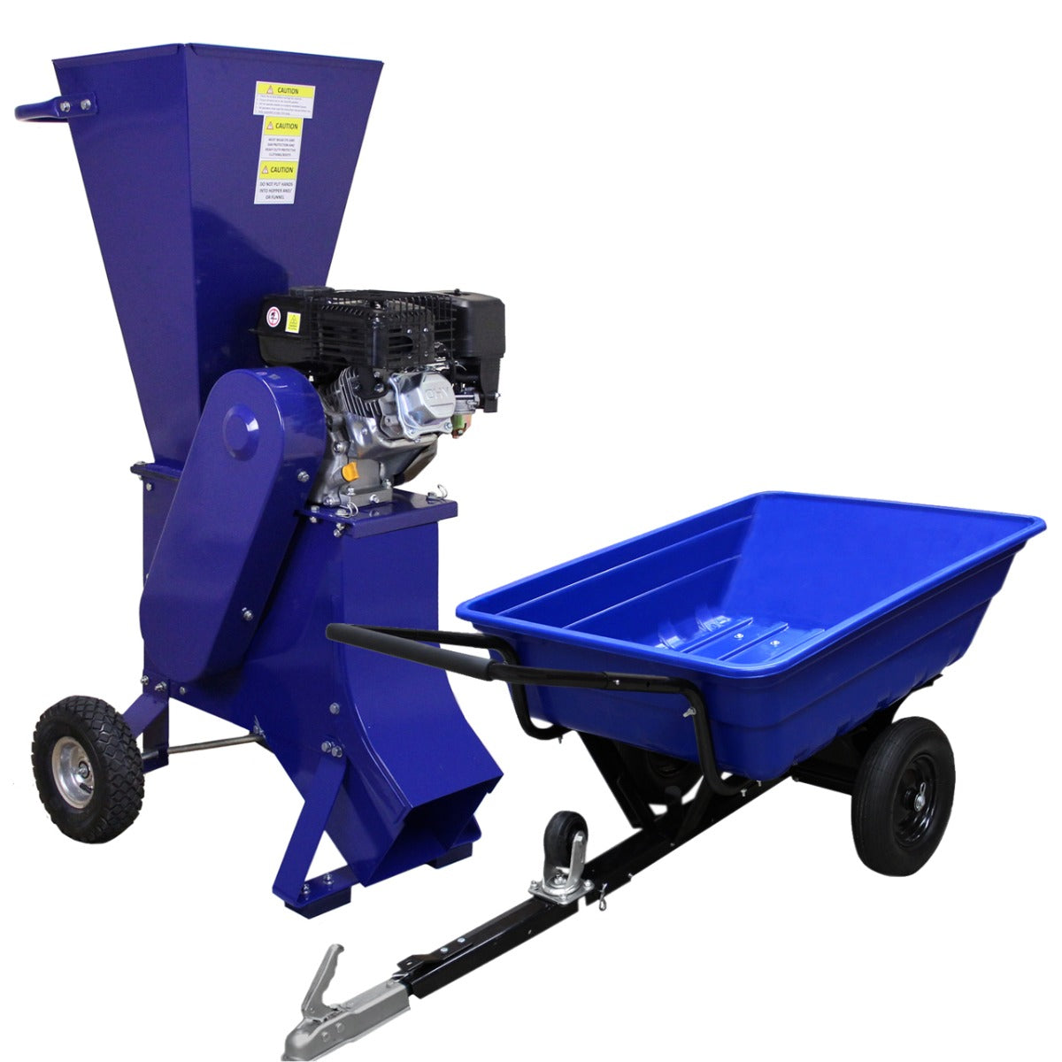 ATV Tipping Trailer (Pneumatic Tyres) & 6.5HP Wood Chipper - Like New