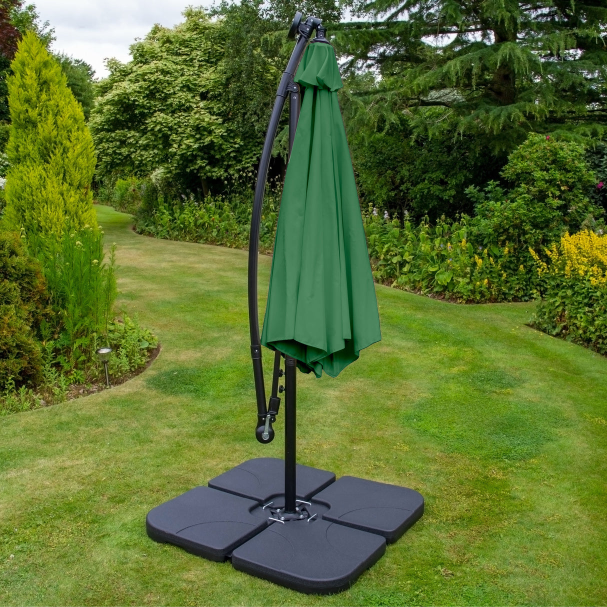 Green 3m LED Cantilever Parasol & Plain Base - Used - Very Good