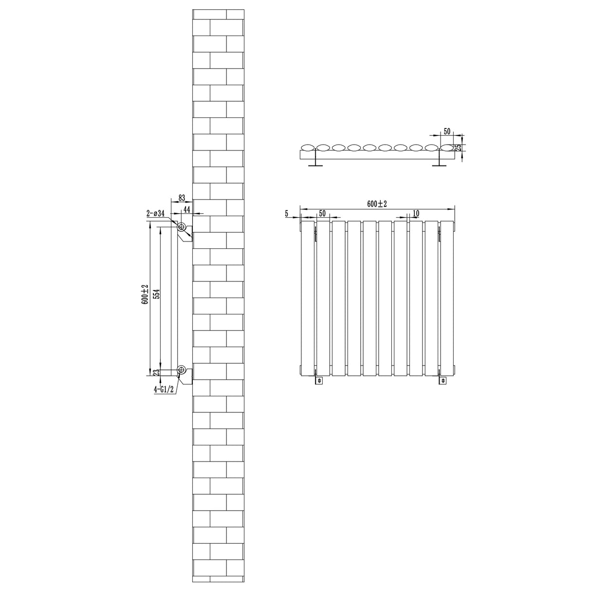 Oval Single Column Radiator - 600 x 600mm - White - Used - Very Good