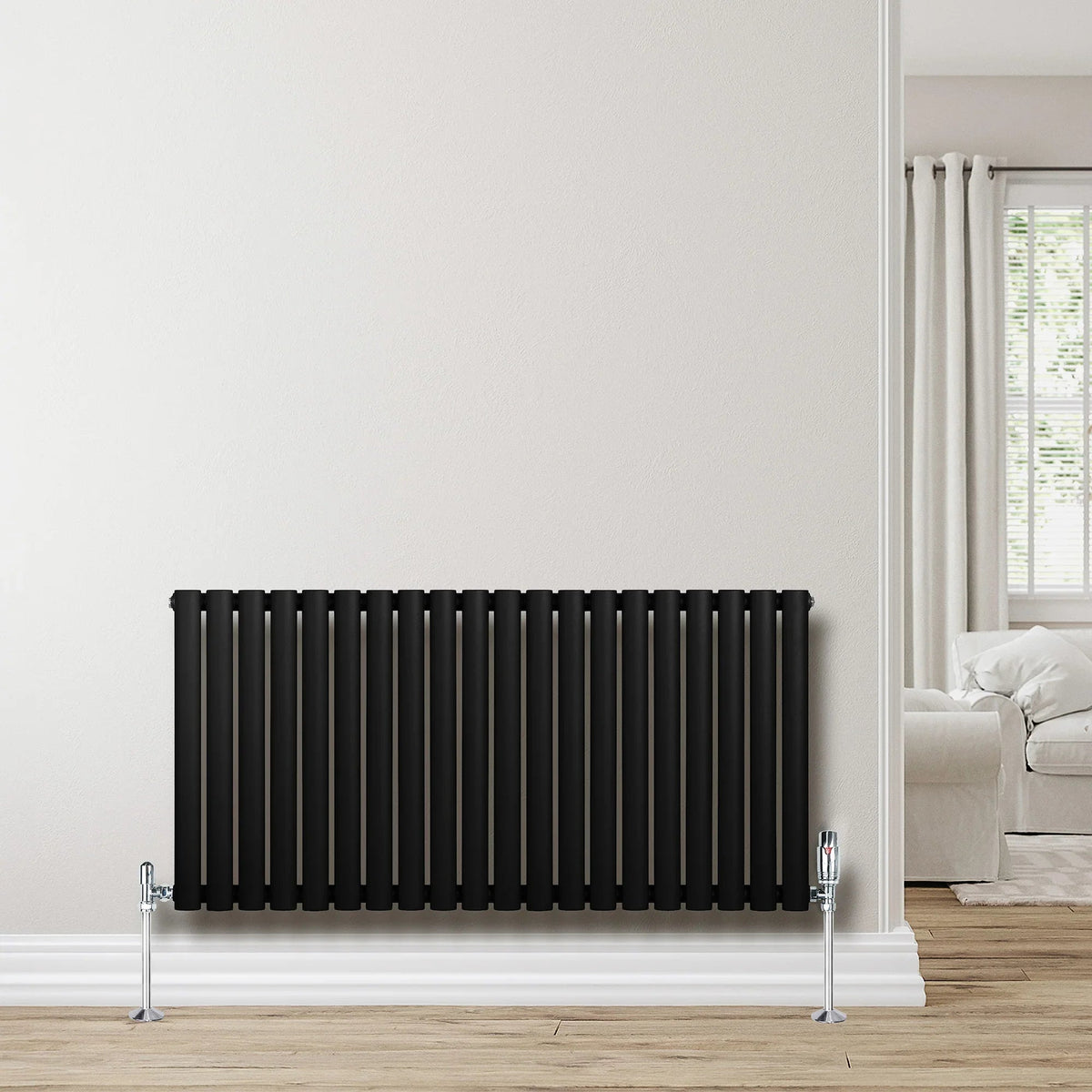 Oval Single Column Radiator - 600 x 1200mm - Black - Like New