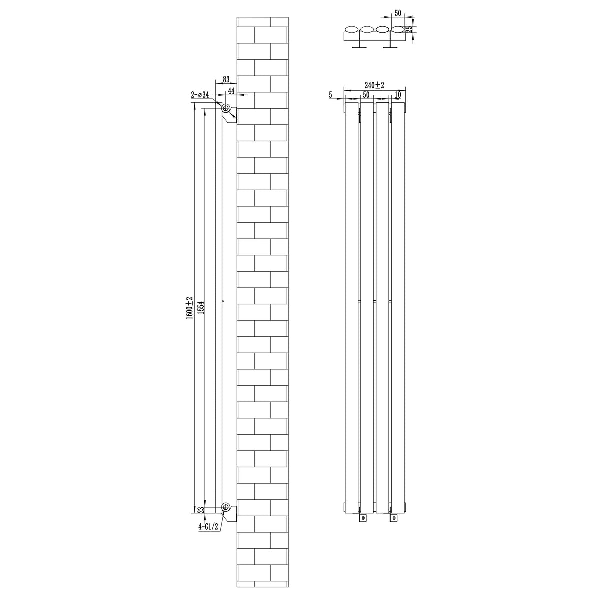 Oval Single Column Radiator - 1600 x 240mm - White - Used - Acceptable