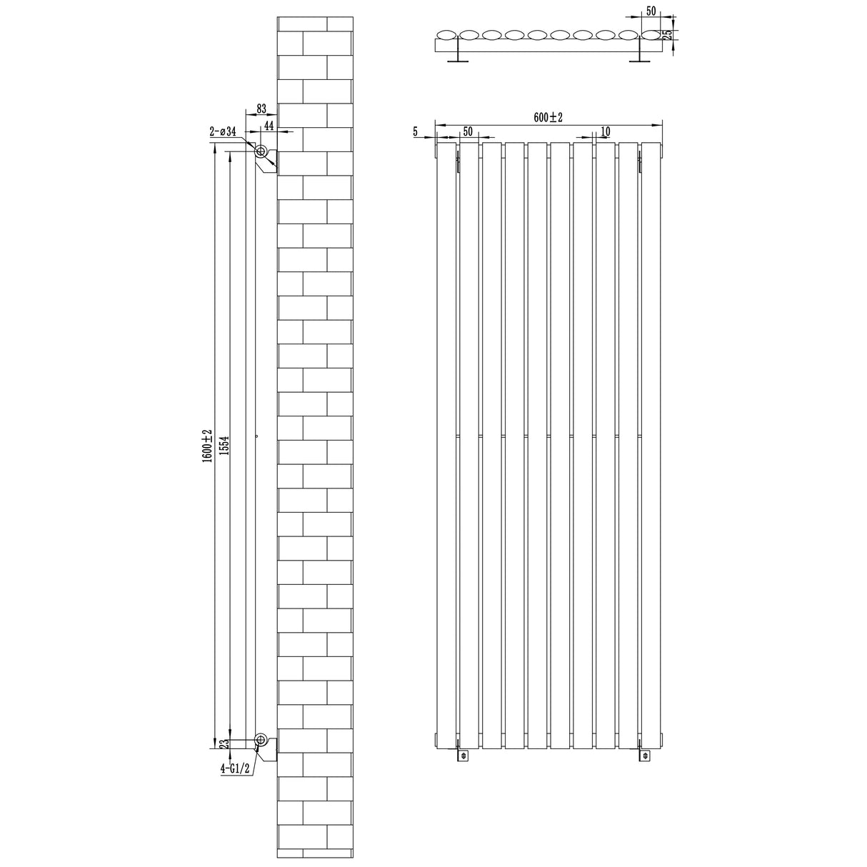 Oval Single Column Radiator - 1600 x 600mm - White - Like New