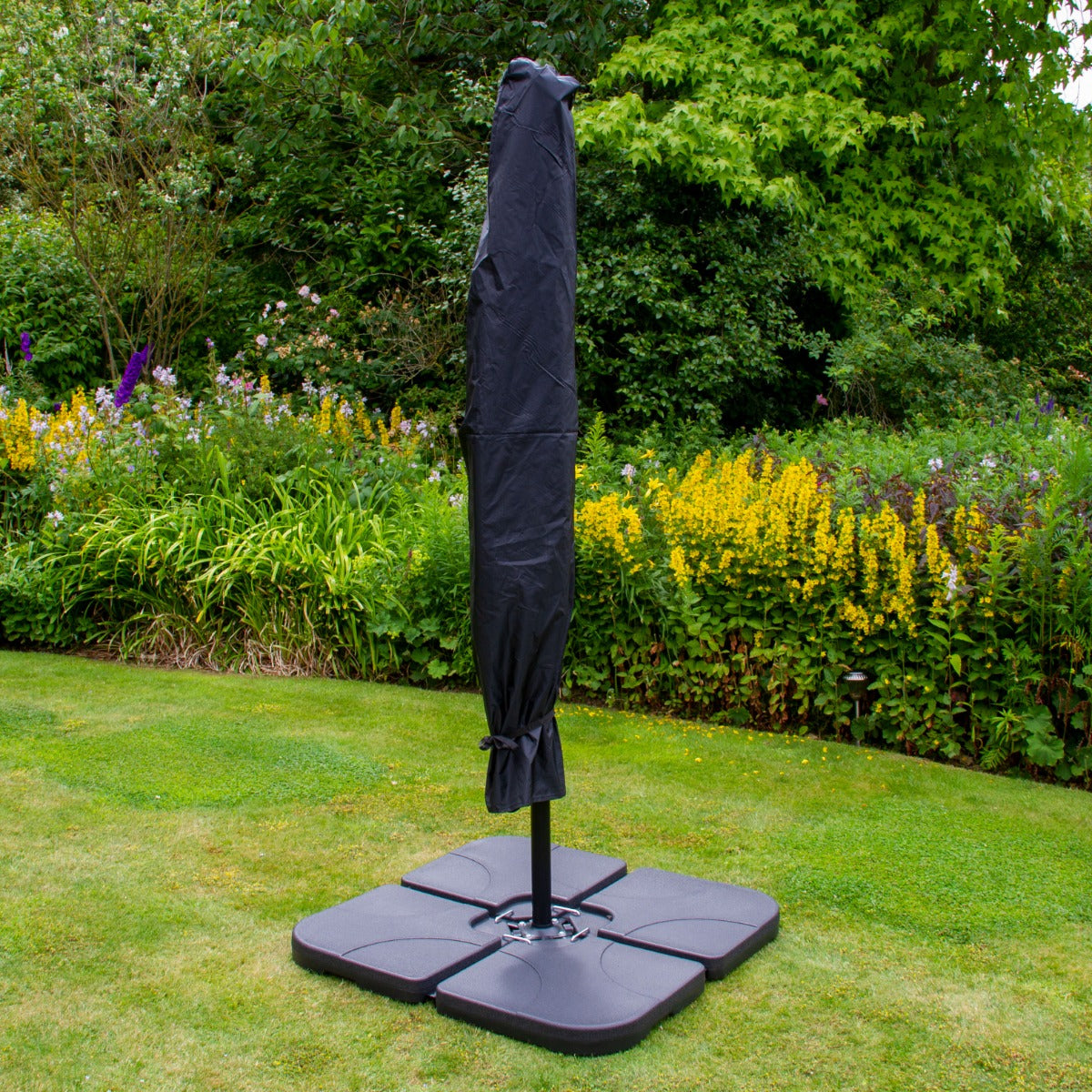 Black 3m LED Cantilever Parasol With Plain Base - Like New