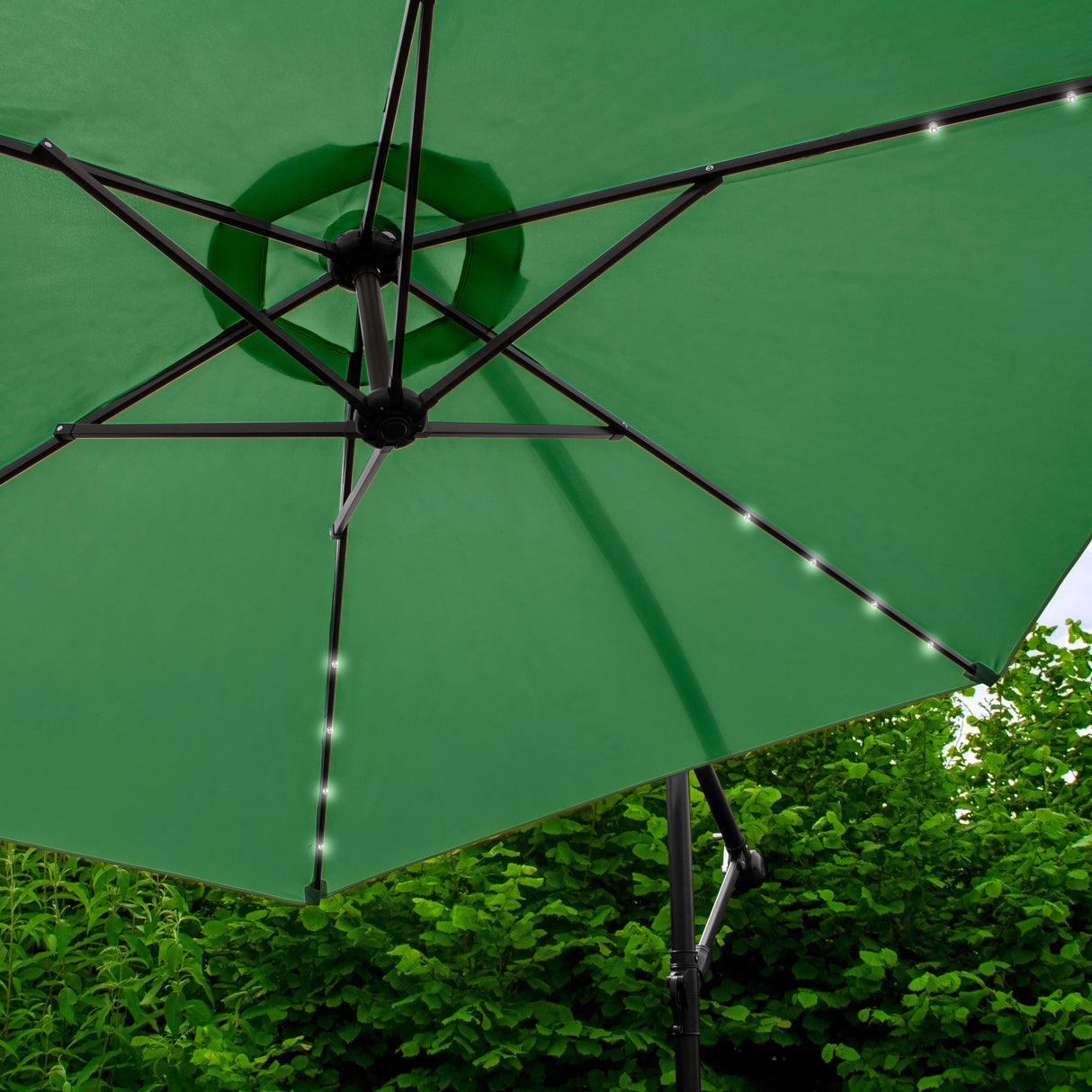 Green 3m LED Cantilever Parasol & Plain Base - Used - Good