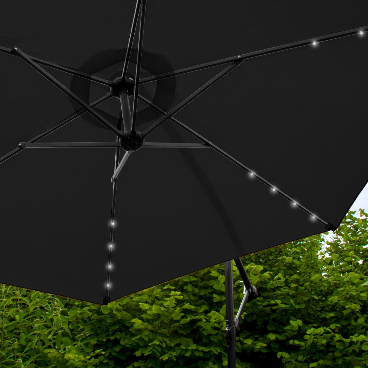 Black 3m LED Cantilever Parasol With Plain Base - Like New
