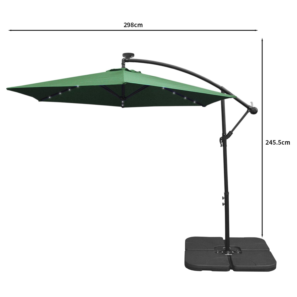 Green 3m LED Cantilever Parasol & Plain Base - Used - Very Good