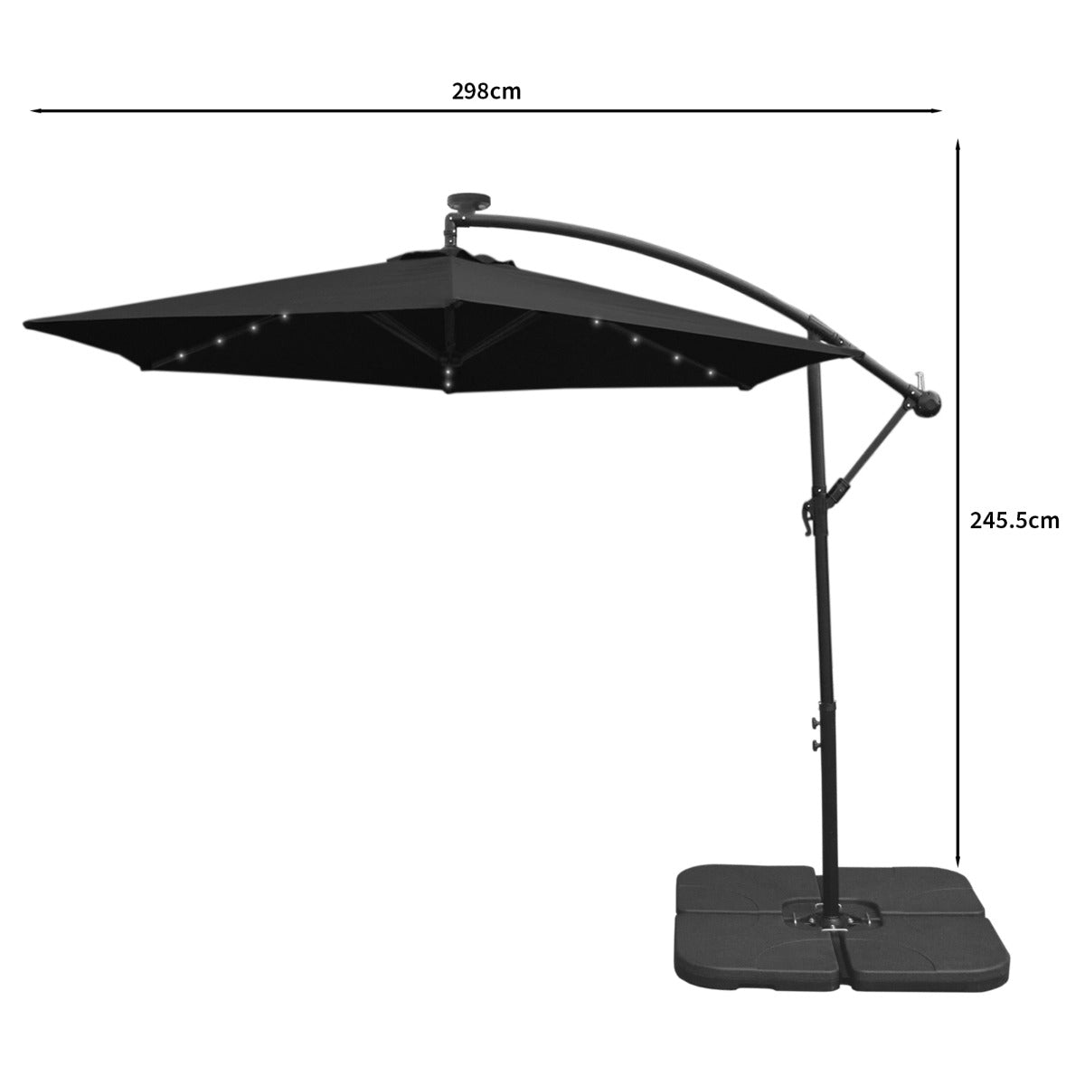 Black 3m LED Cantilever Parasol With Plain Base - Like New