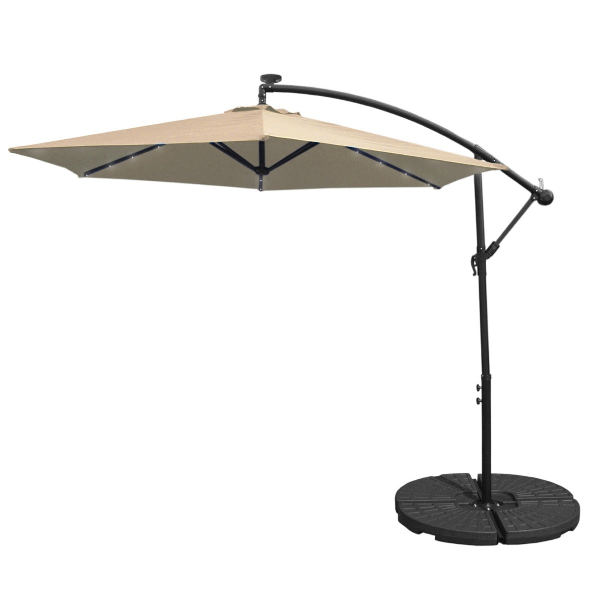 Beige 3m LED Cantilever Parasol With Fan Base - Like New