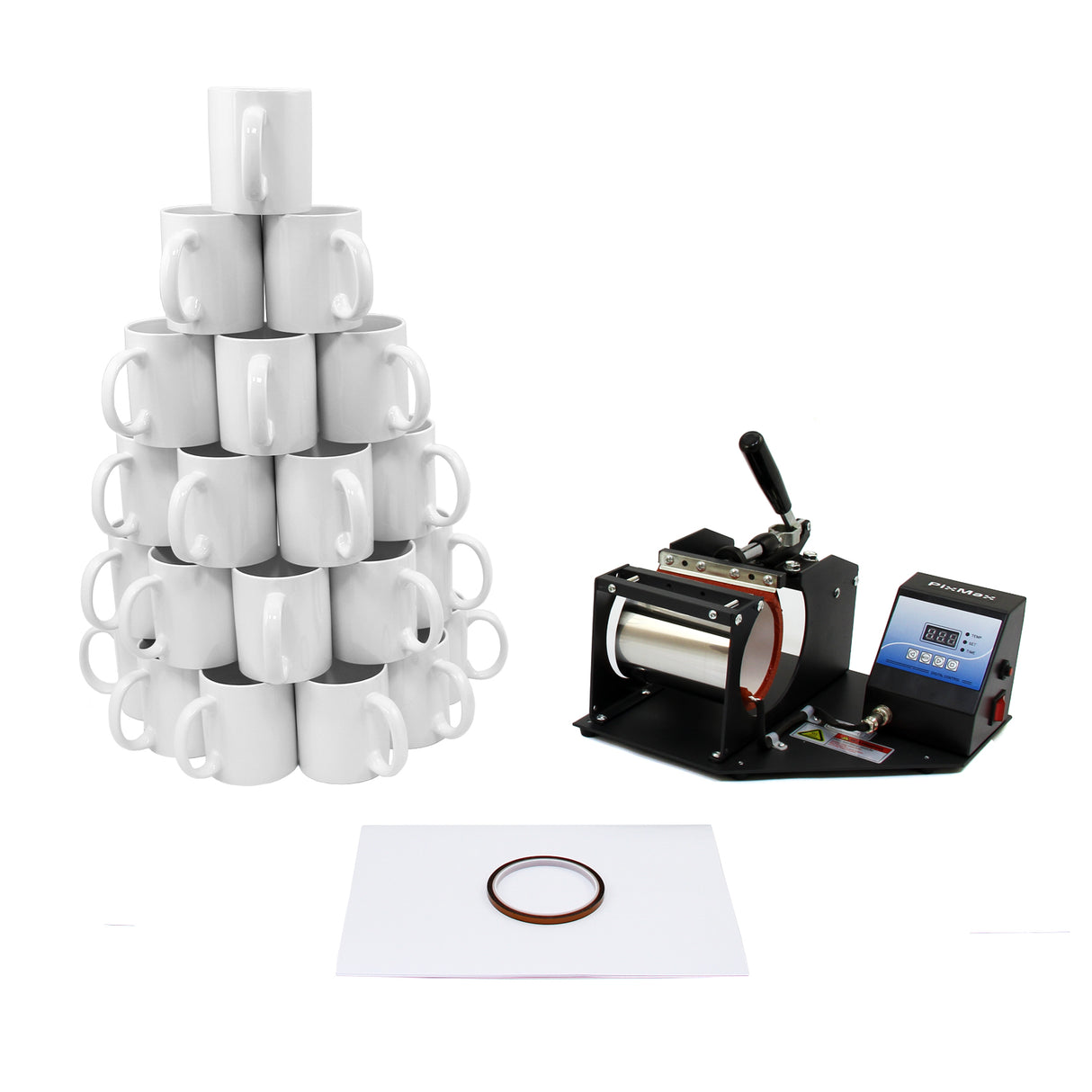 PixMax Sublimation Mug Press & 72 Mugs - Like New