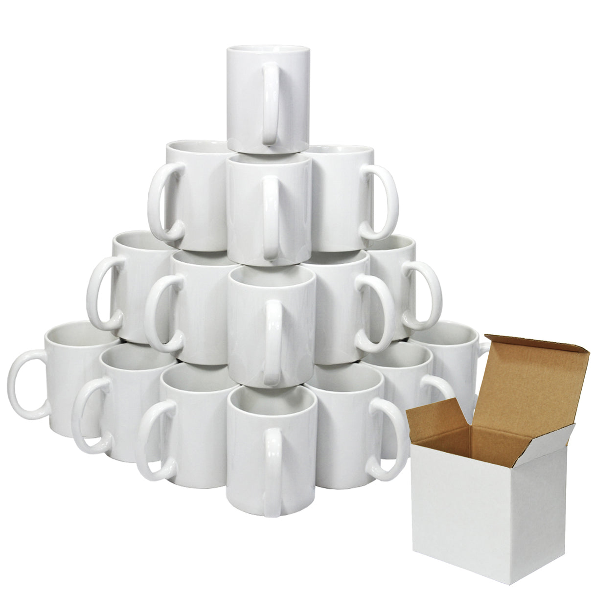 36 White Polymer Coated AAA Mugs With Boxes - Used - Good