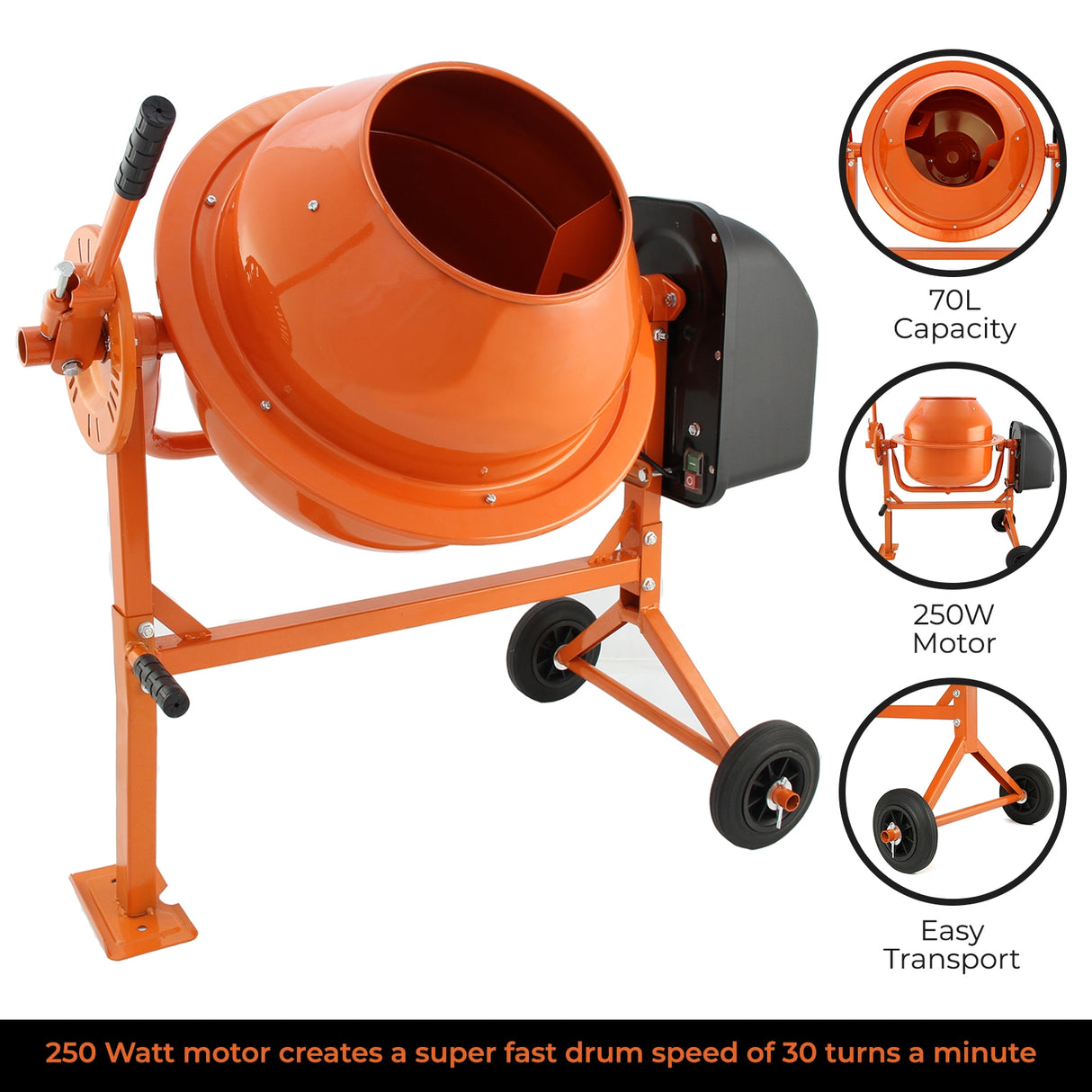 T-Mech Electric Cement Mixer, 70 Litre - Used - Very Good