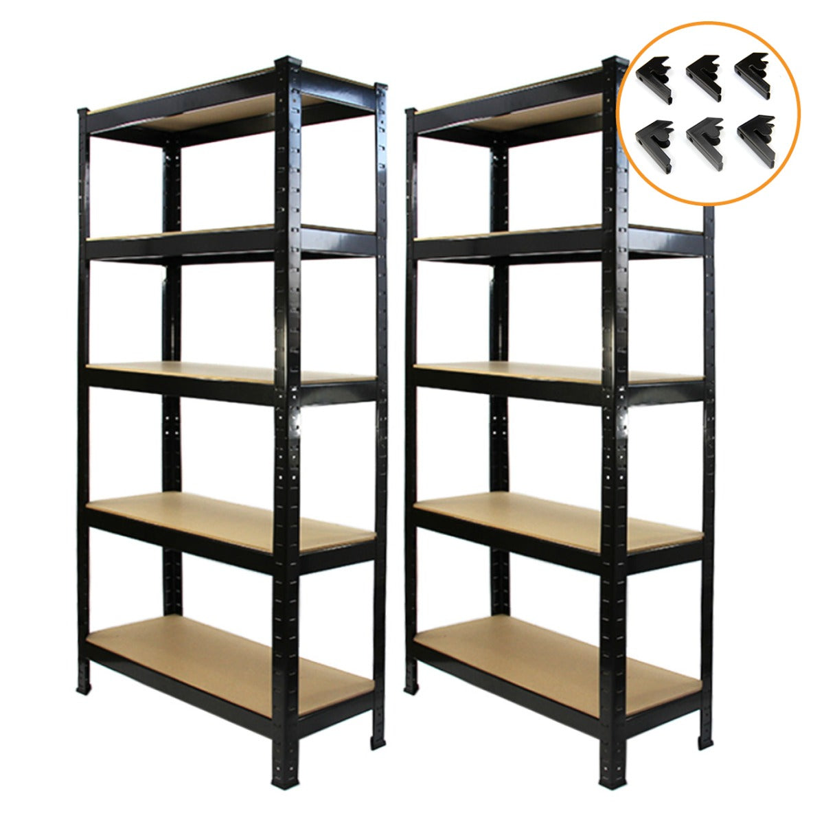 2 x T-RAX Black Metal Racking Units 75cm x 150cm x 30cm with Free Bay Connectors - Used - Acceptable