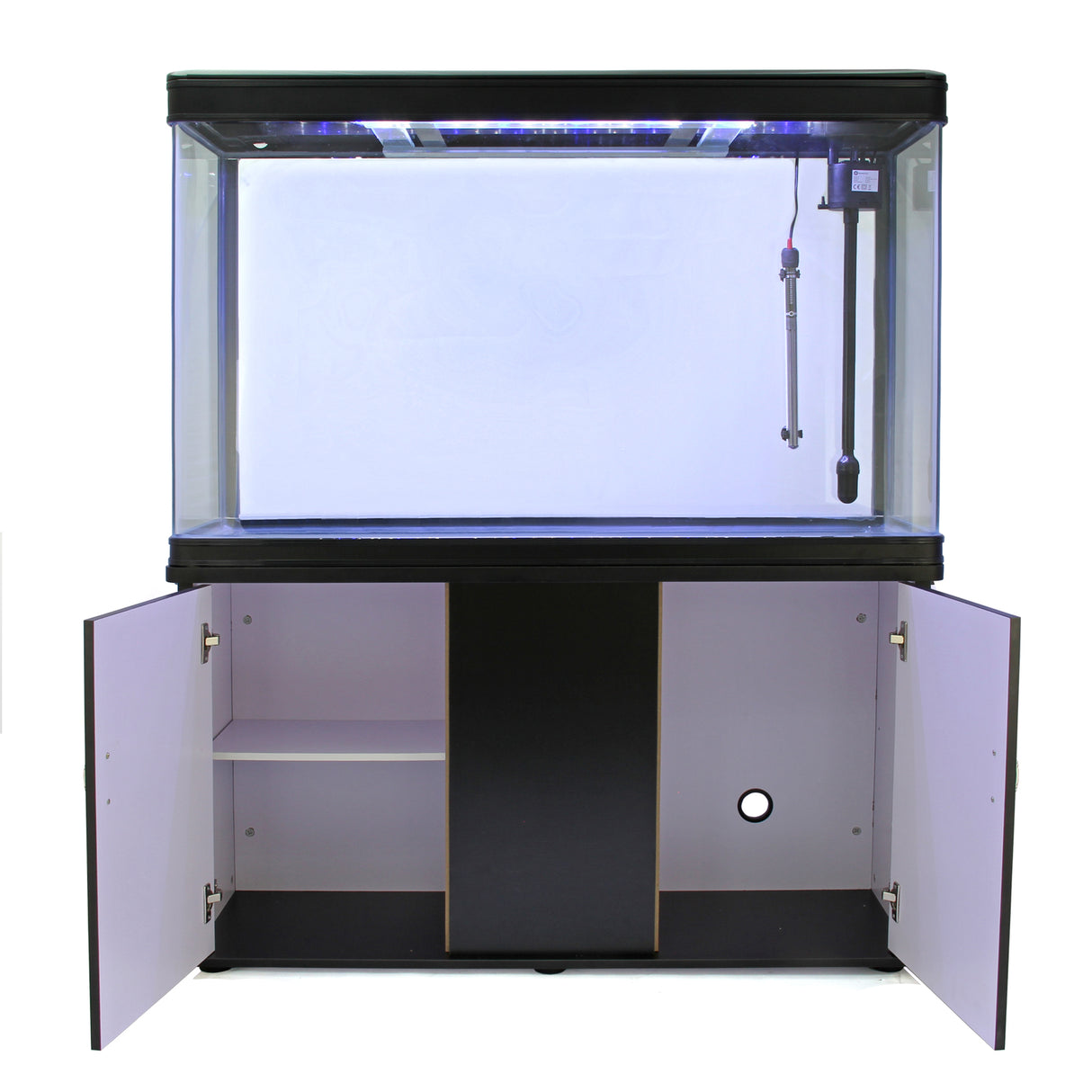 Aquarium Fish Tank & Cabinet with Complete Starter Kit - Black Tank & Blue Gravel - Like New
