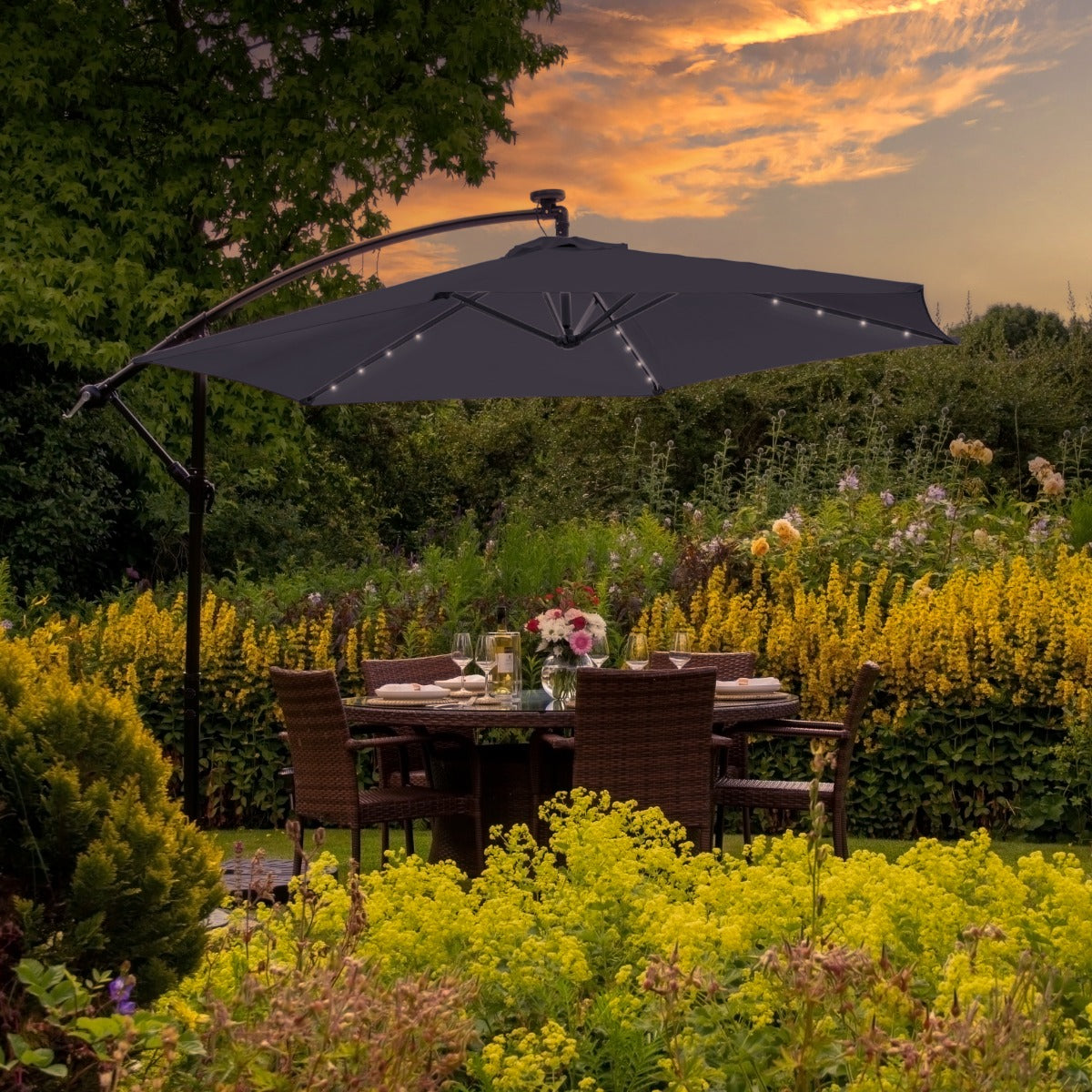 Grey 3m LED Cantilever Parasol With Fan Base - Like New