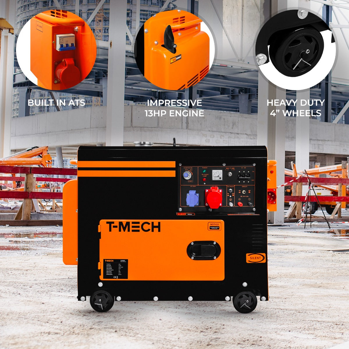 T-Mech Portable Silent Diesel Generator Three Phase 400V - Like New
