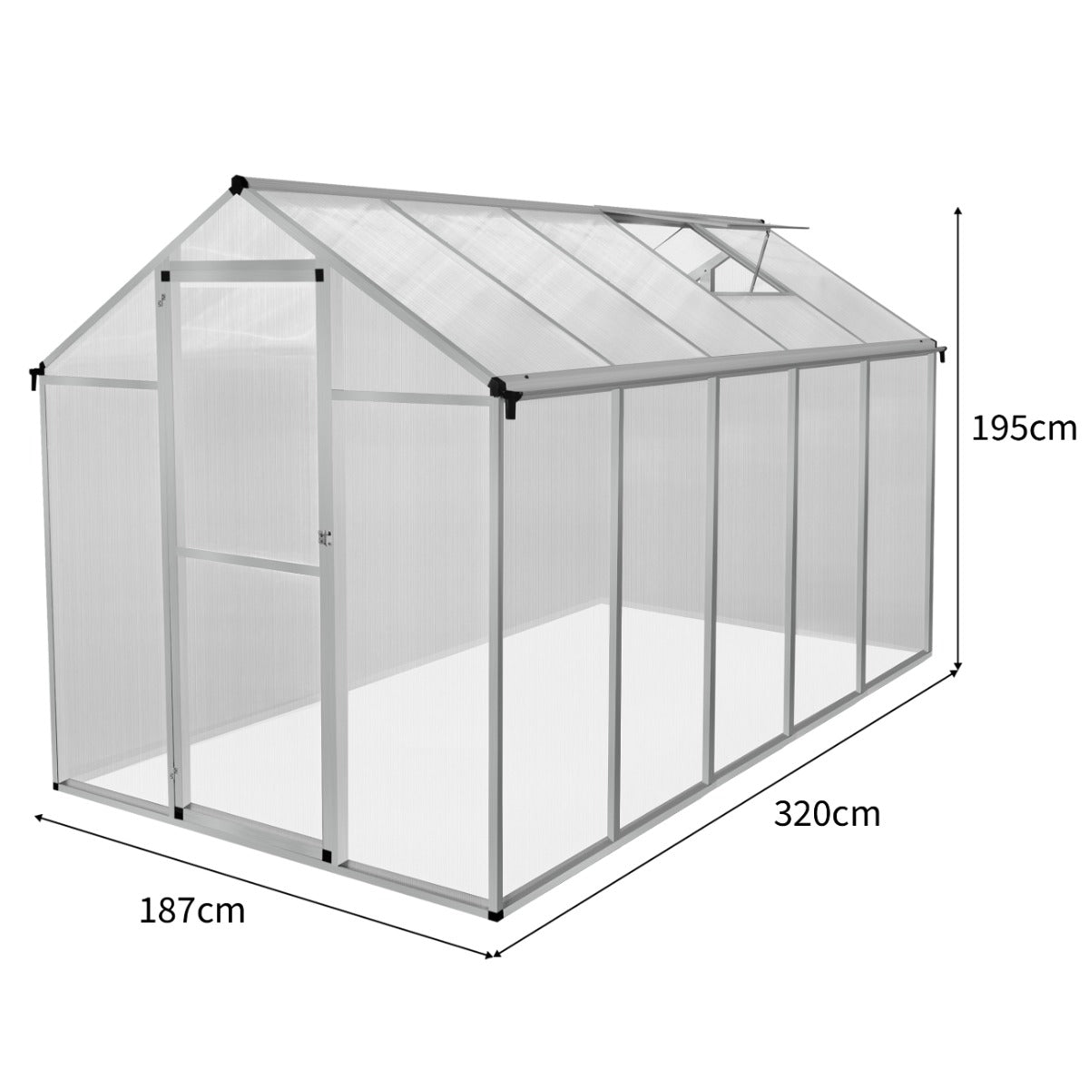 Polycarbonate Greenhouse 6ft x 10ft – Silver - Like New