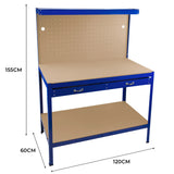 Workbench with Pegboard, Drawer & Light – Blue - Used - Acceptable