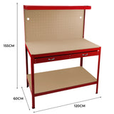 Workbench with Pegboard, Drawer & Light – Red - Like New