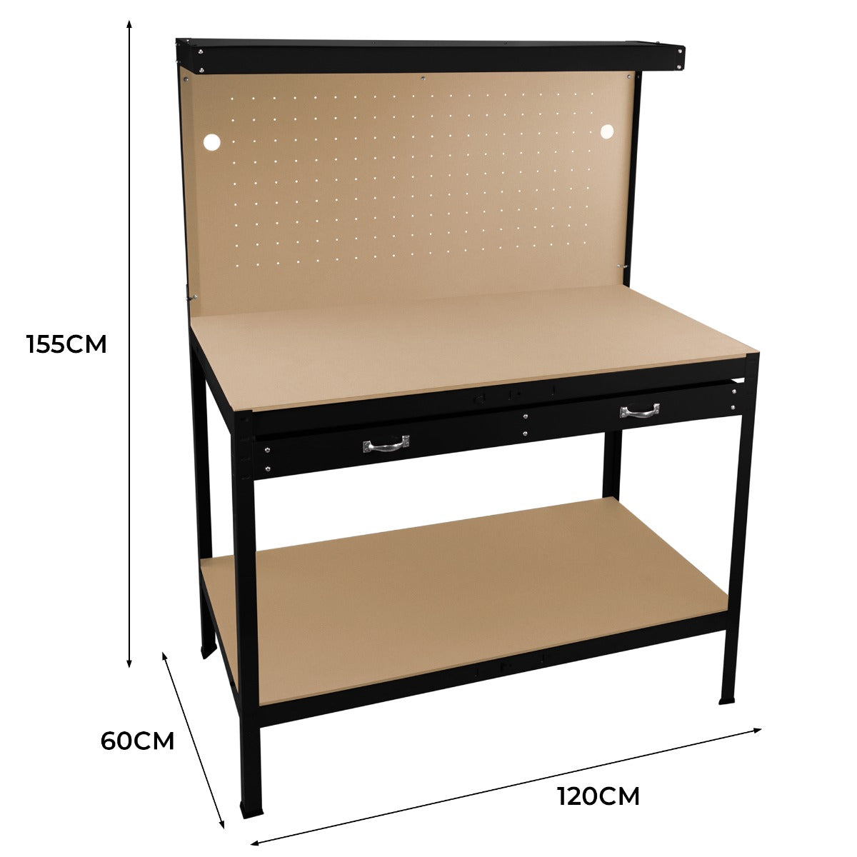 Workbench with Pegboard, Drawer & Light – Black - Used - Acceptable