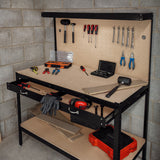 Workbench with Pegboard, Drawer & Light – Black - Used - Acceptable