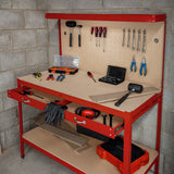 Workbench with Pegboard, Drawer & Light – Red - Like New