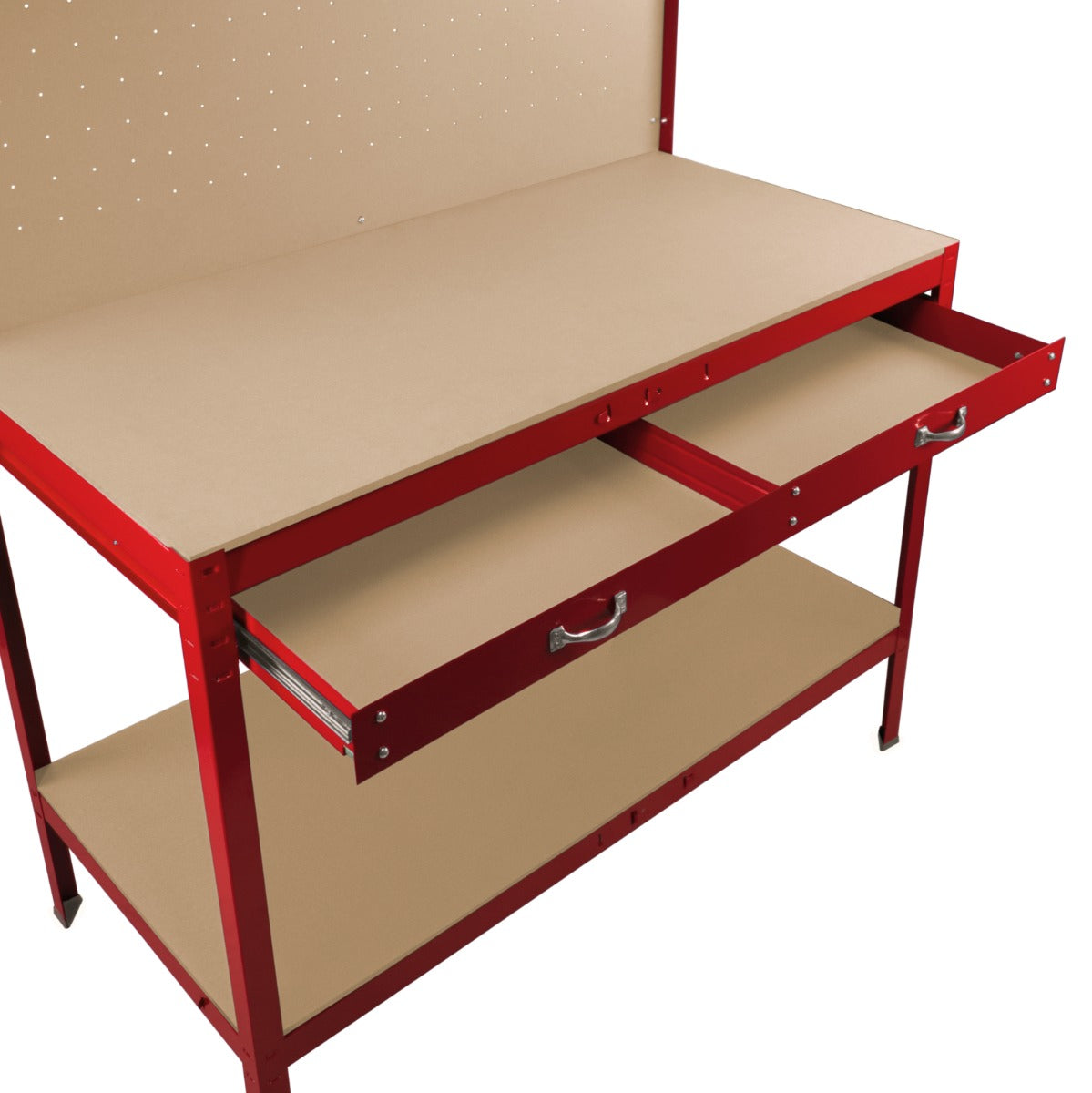 Workbench with Pegboard, Drawer & Light – Red - Like New