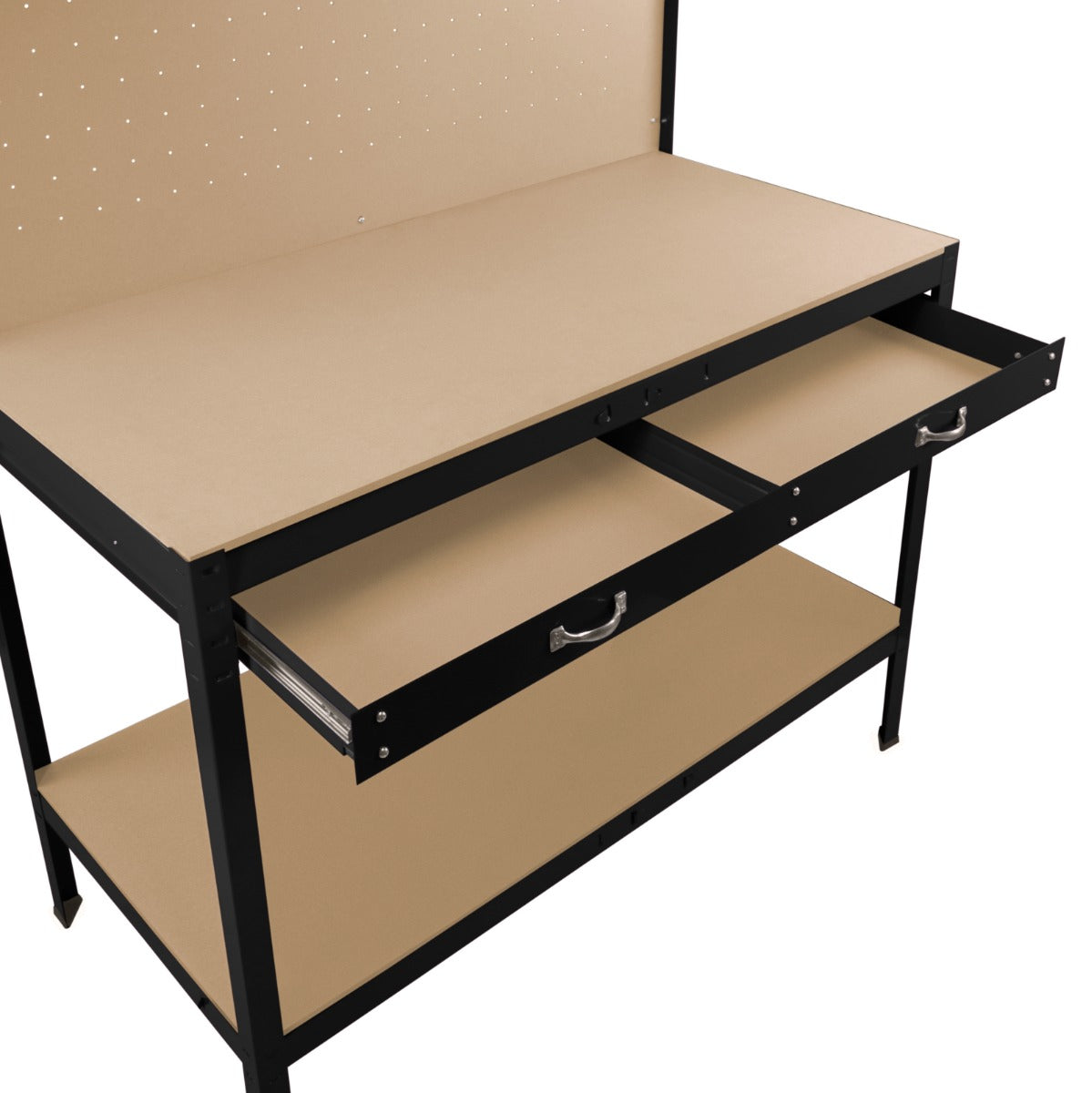 Workbench with Pegboard, Drawer & Light – Black - Used - Acceptable