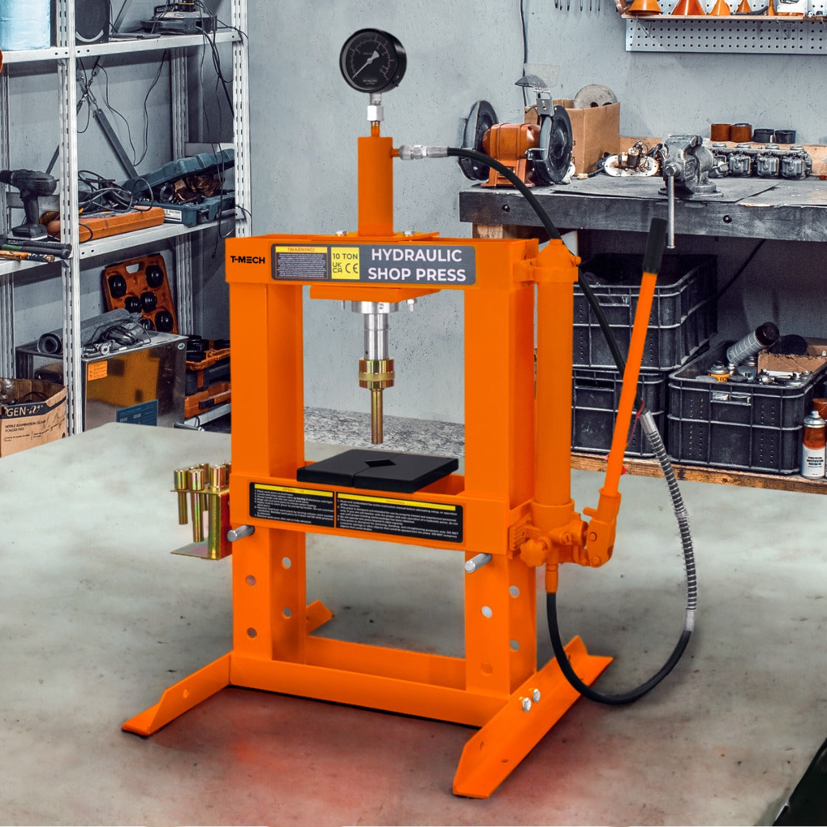 Hydraulic Shop Press with Gauge – 10 Tonne - Like New