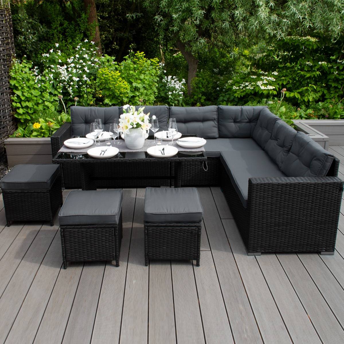 Rattan Corner Set - Black - Like New