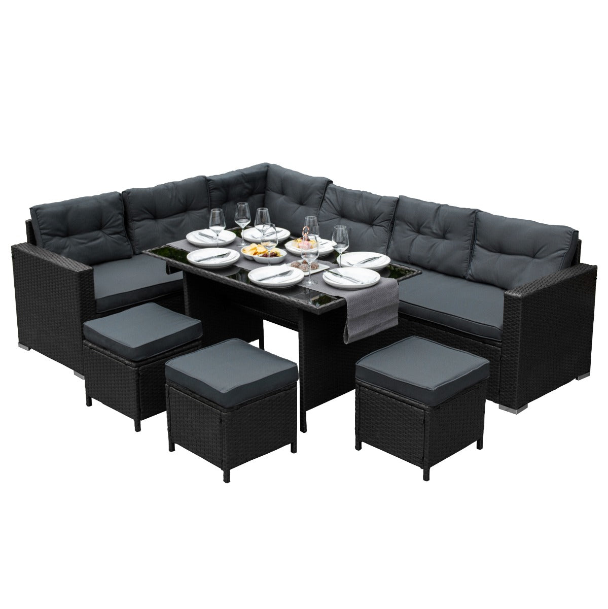 Rattan Corner Set - Black - Used - Acceptable