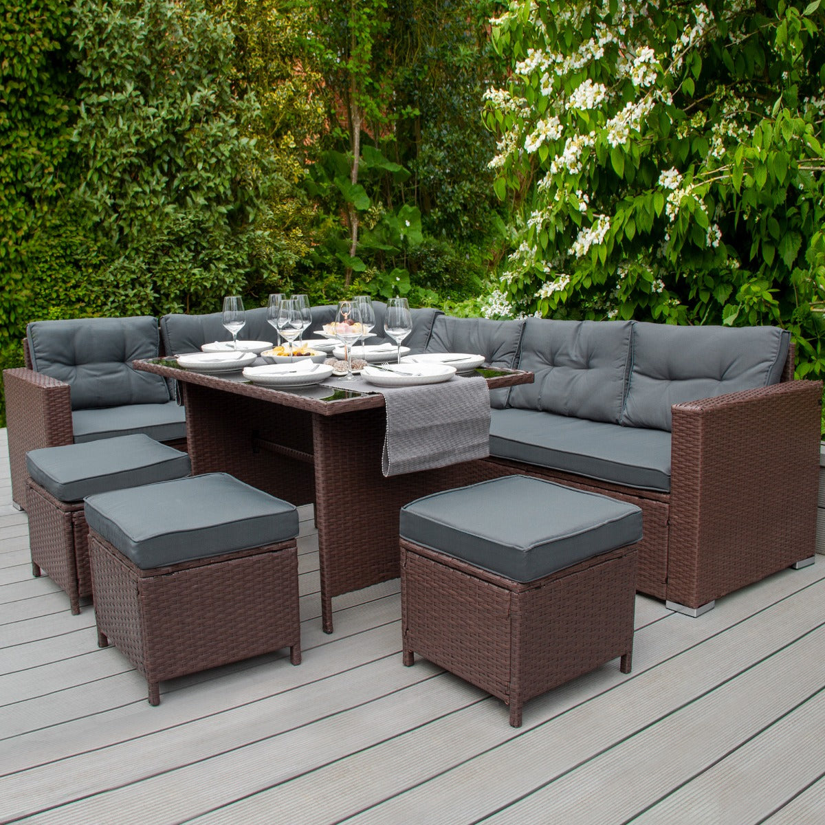 Rattan Corner Set - Brown - Like New