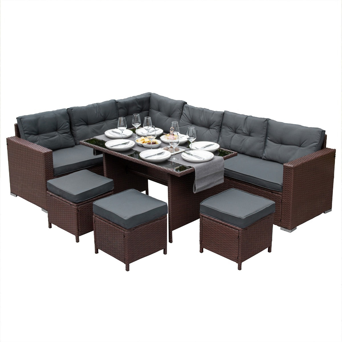 Rattan Corner Set - Brown - Used - Good