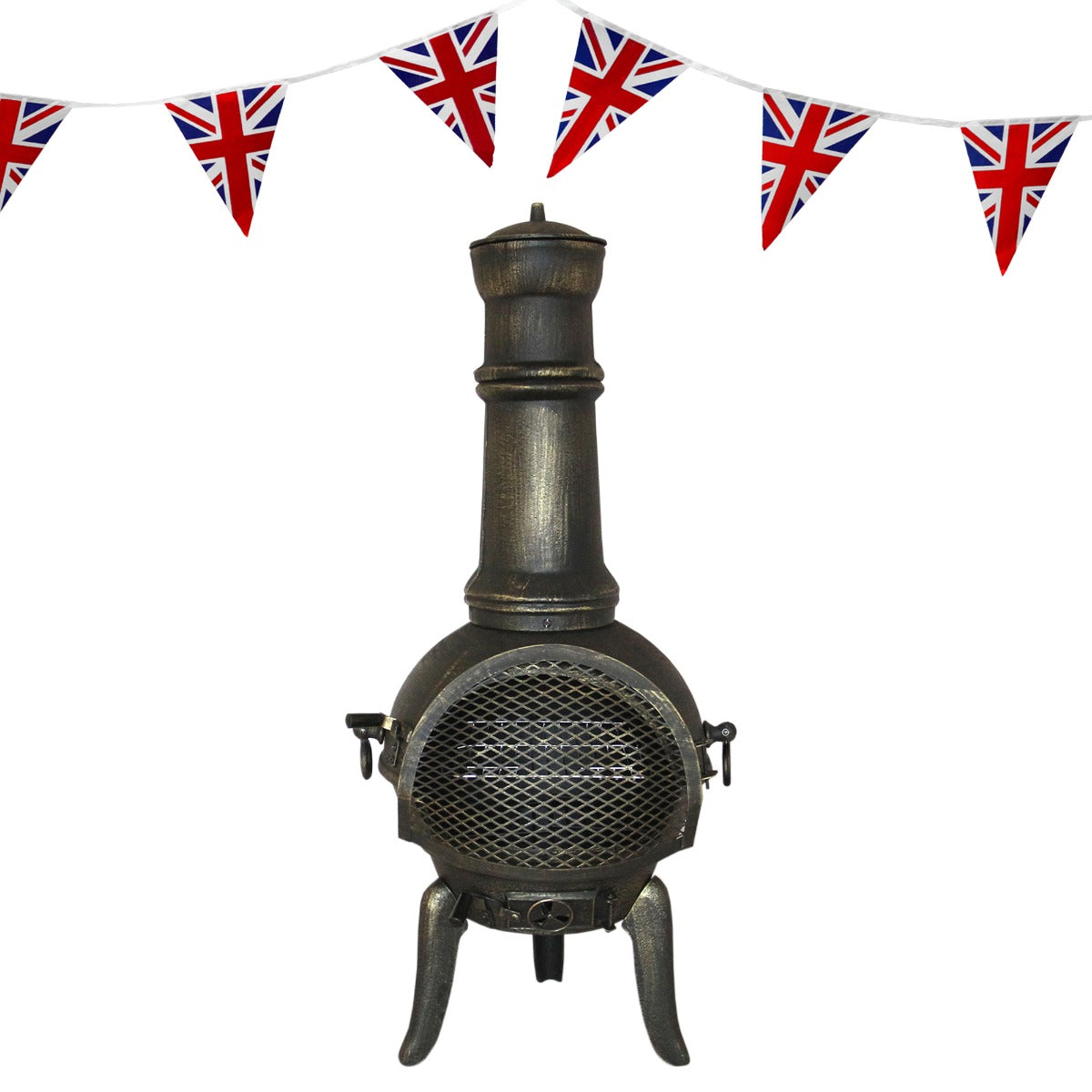 Cast Iron Chimenea & Union Jack Bunting - Like New