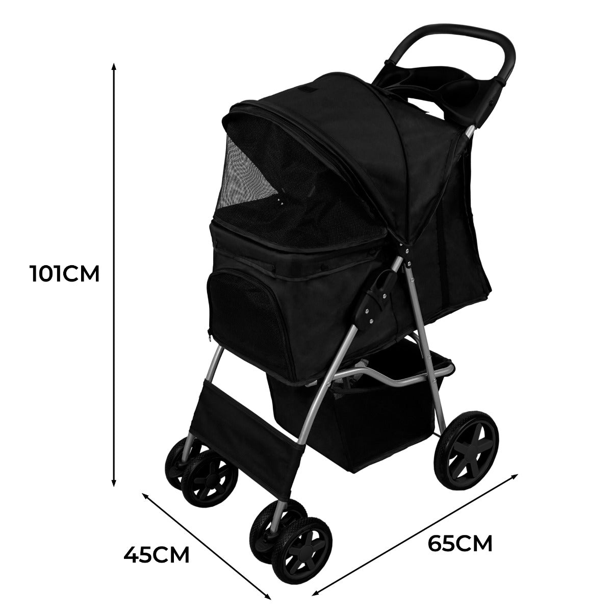 Pet Stroller with Rain Cover – Black - Used - Very Good